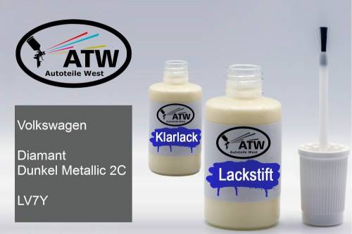 Volkswagen, Diamant Dunkel Metallic 2C, LV7Y: 20ml Lackstift + 20ml Klarlack - Set, von ATW Autoteile West.